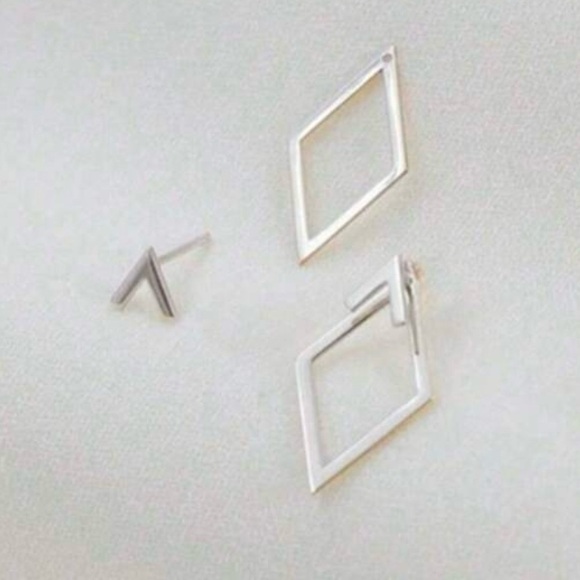 Modern Geometric Silver Earrings - Picture 3 of 5
